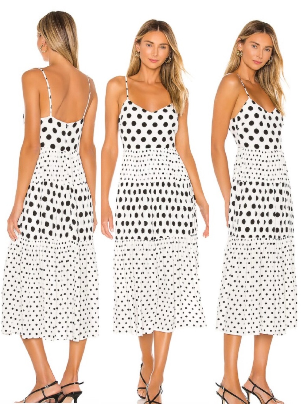 Lovers + Friends Palm Midi‎ Dress Polka Dot White Black XS Revolve NWT